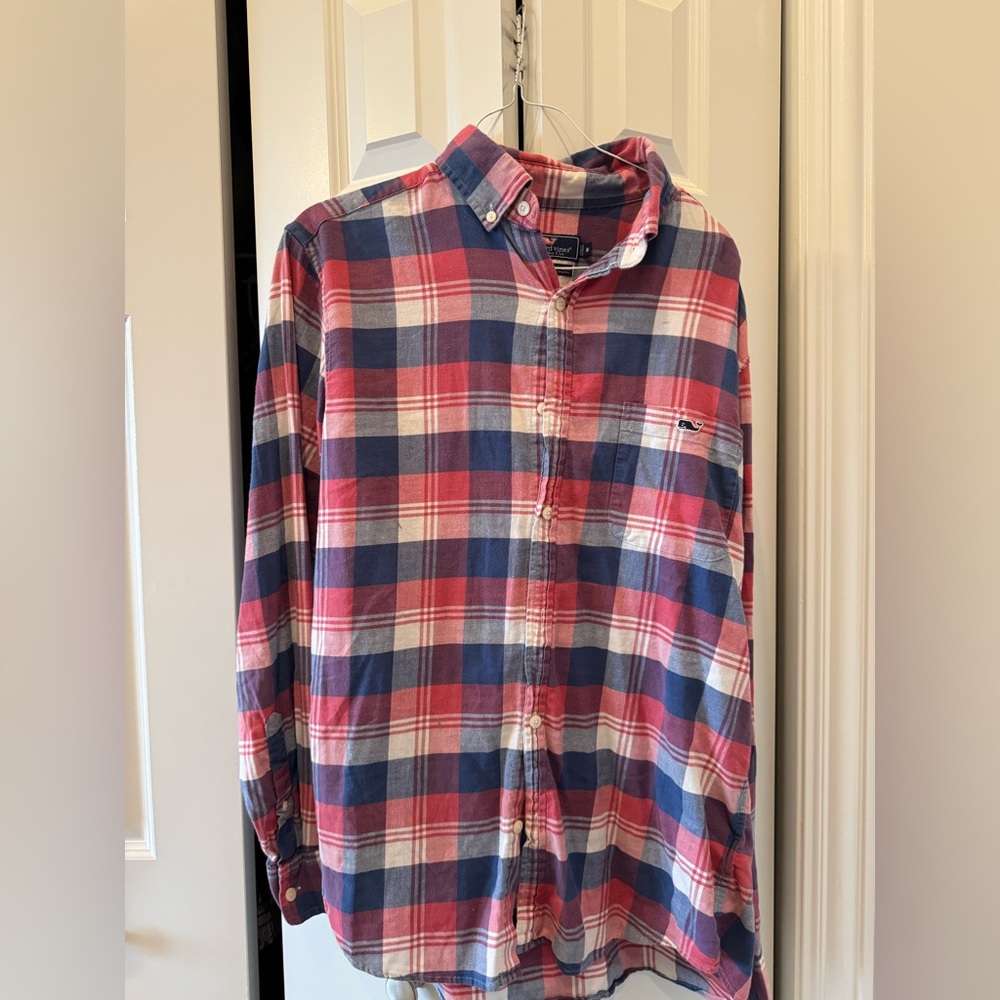 Pink, White and Blue Plaid Shirt